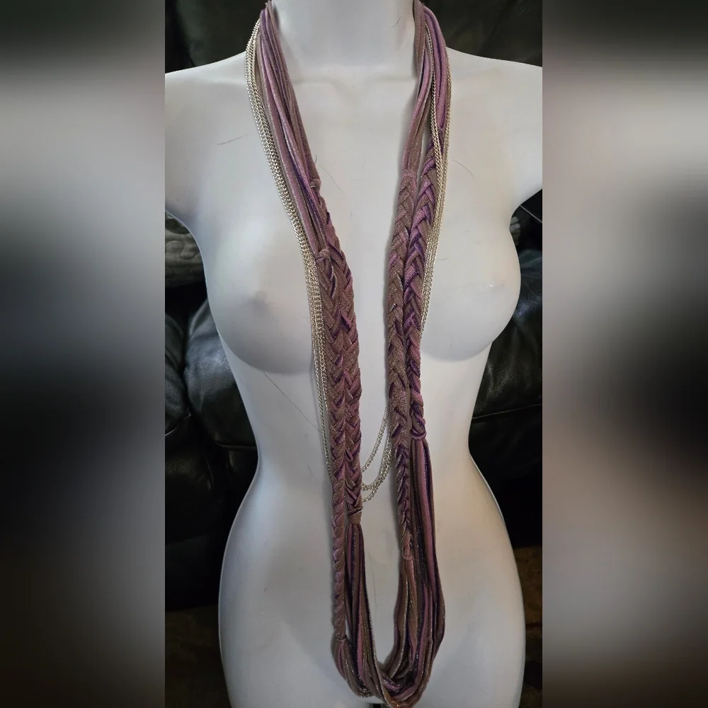 Purple & Silver Women's Handmade Braided Scarf/necklace 26" - Picture 3 of 6